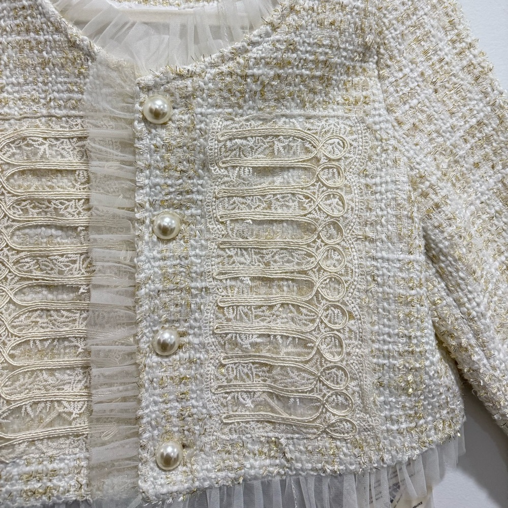 Cream Tweed Jacket with Ruffle Details - Picture 5 of 12